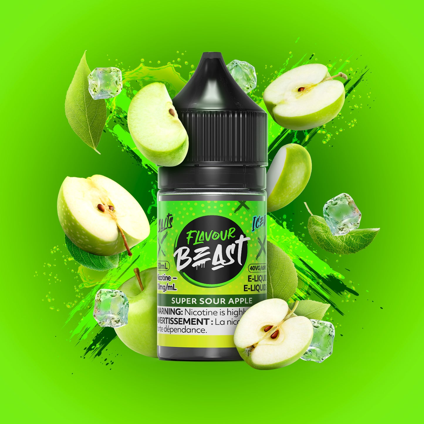 Salt Nicotine Flavour: Super Sour Apple MG: 20mg Flavour Beast e-liquid salt (30ML) | Supa Vapes - Hawkesbury, Ottawa & Ontario Vape Shop