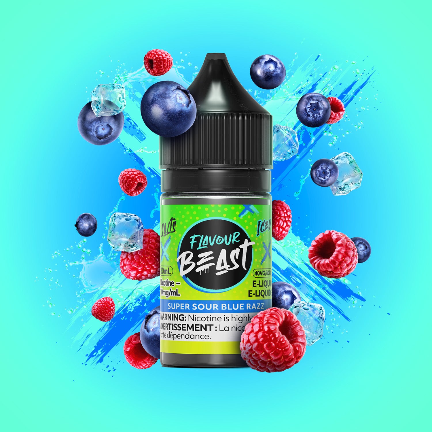 Salt Nicotine Flavour: Super Sour Blue Razz MG: 20mg Flavour Beast e-liquid salt (30ML) | Supa Vapes - Hawkesbury, Ottawa & Ontario Vape Shop