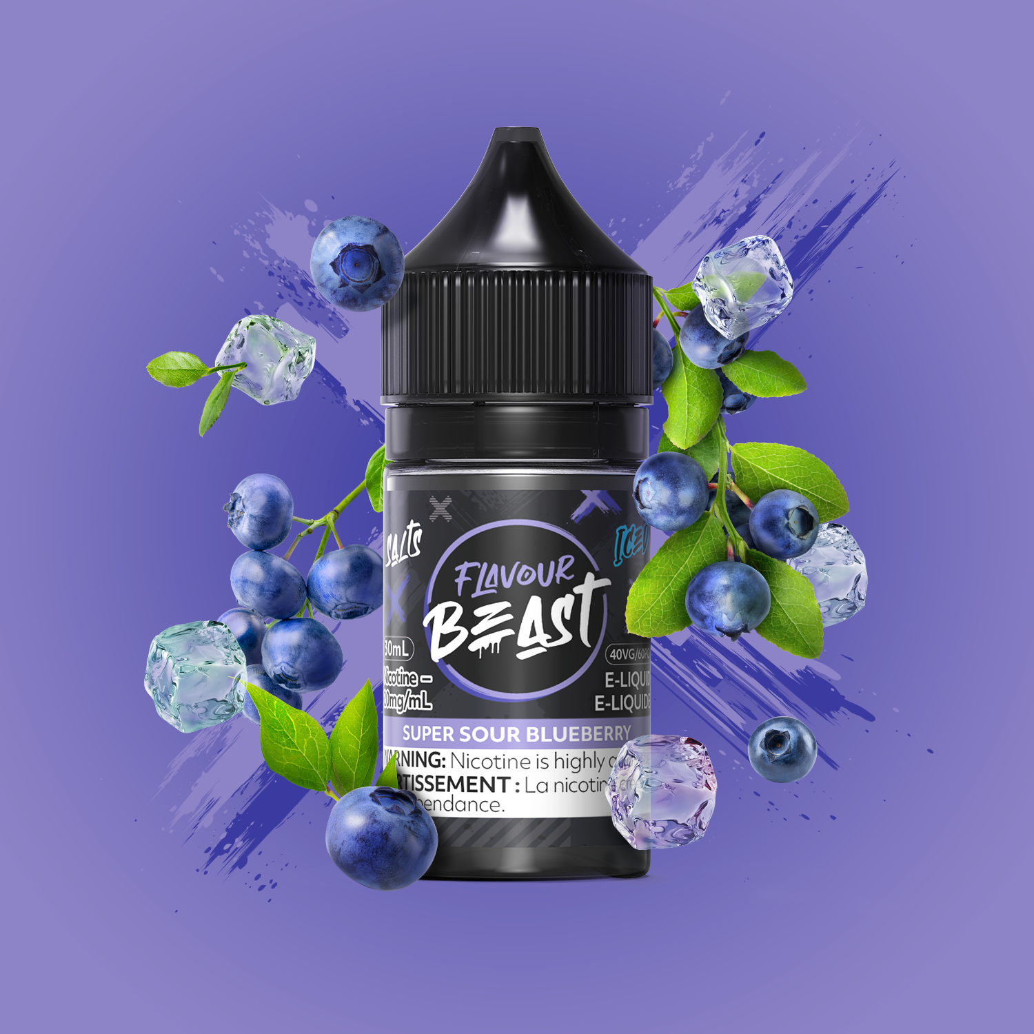 Salt Nicotine Flavour: Super Sour Blueberry Iced MG: 20mg Flavour Beast e-liquid salt (30ML) | Supa Vapes - Hawkesbury, Ottawa & Ontario Vape Shop