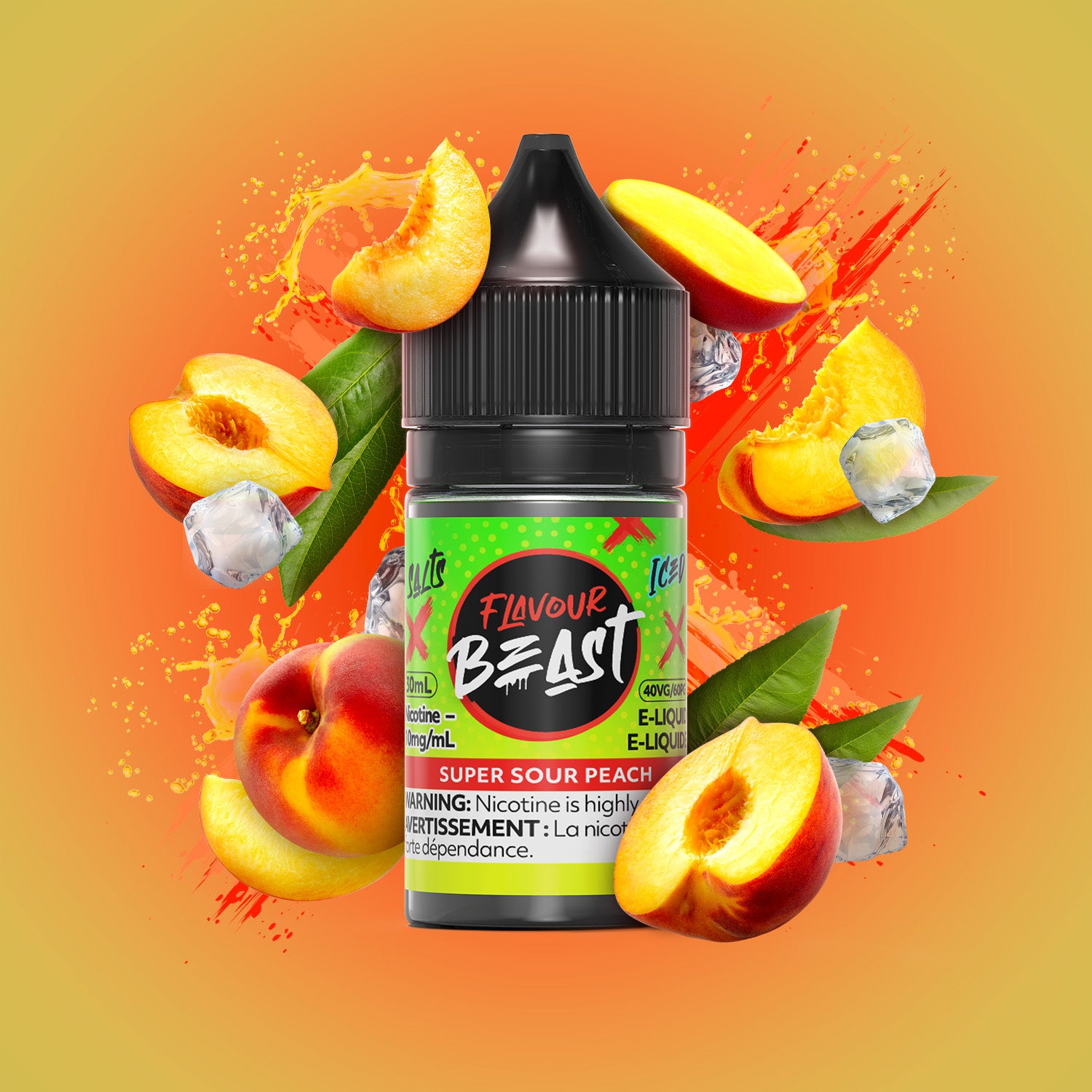 Salt Nicotine Flavour: Super Sour Peach MG: 20mg Flavour Beast e-liquid salt (30ML) | Supa Vapes - Hawkesbury, Ottawa & Ontario Vape Shop