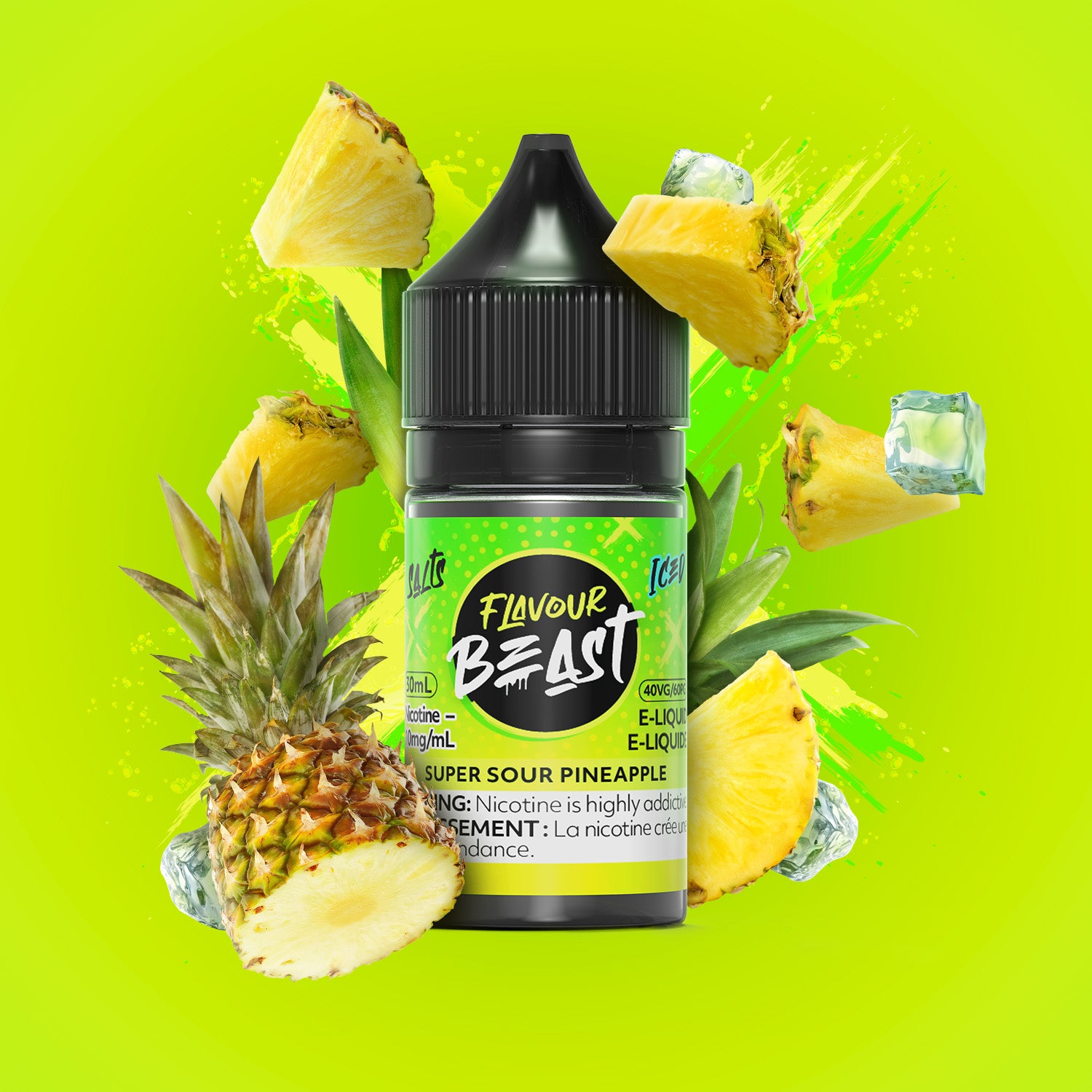 Salt Nicotine Flavour: Super Sour Pineapple MG: 20mg Flavour Beast e-liquid salt (30ML) | Supa Vapes - Hawkesbury, Ottawa & Ontario Vape Shop