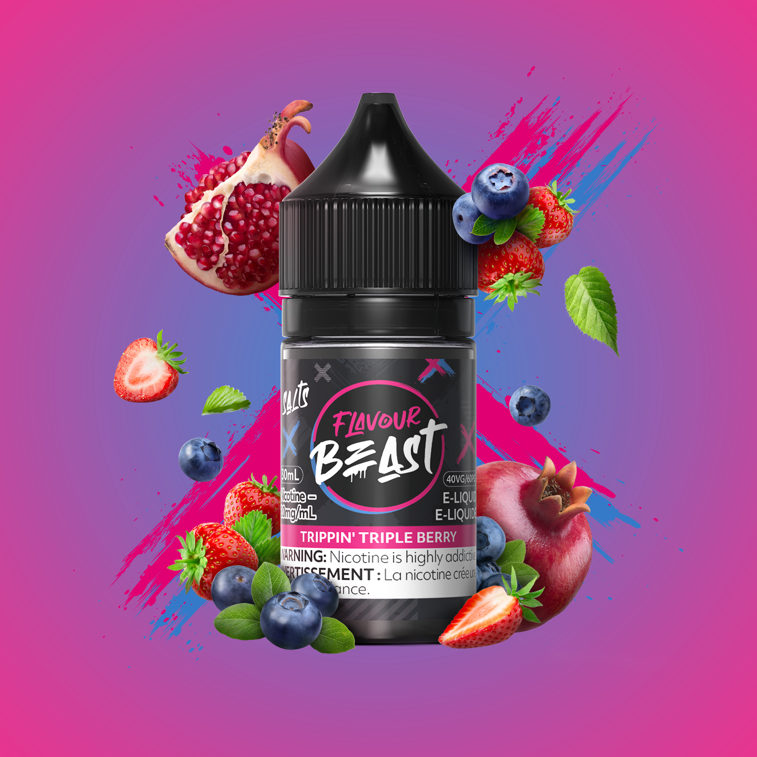Salt Nicotine Flavour: Trippin Triple Berry MG: 10mg Flavour Beast e-liquid salt (30ML) | Supa Vapes - Hawkesbury, Ottawa & Ontario Vape Shop