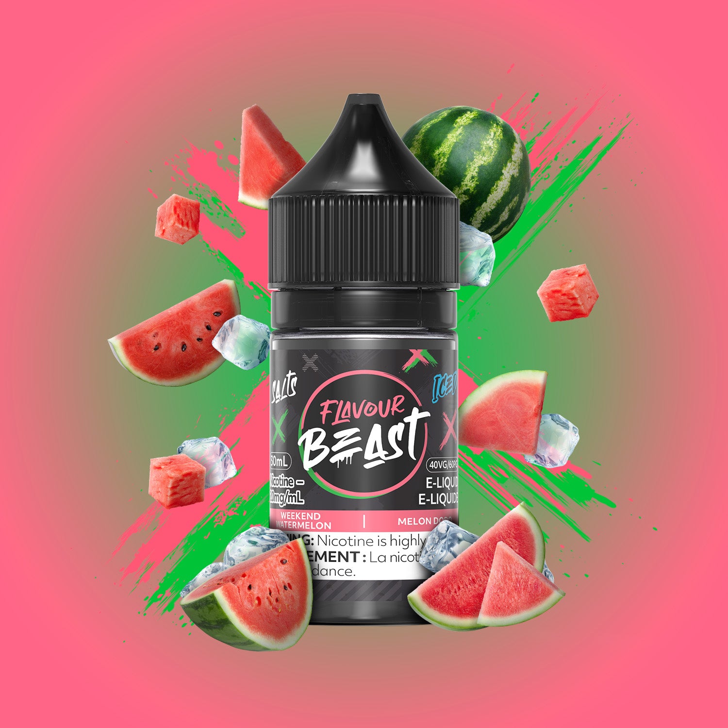 Salt Nicotine Flavour: Weekend Watermelon MG: 20mg Flavour Beast e-liquid salt (30ML) | Supa Vapes - Hawkesbury, Ottawa & Ontario Vape Shop