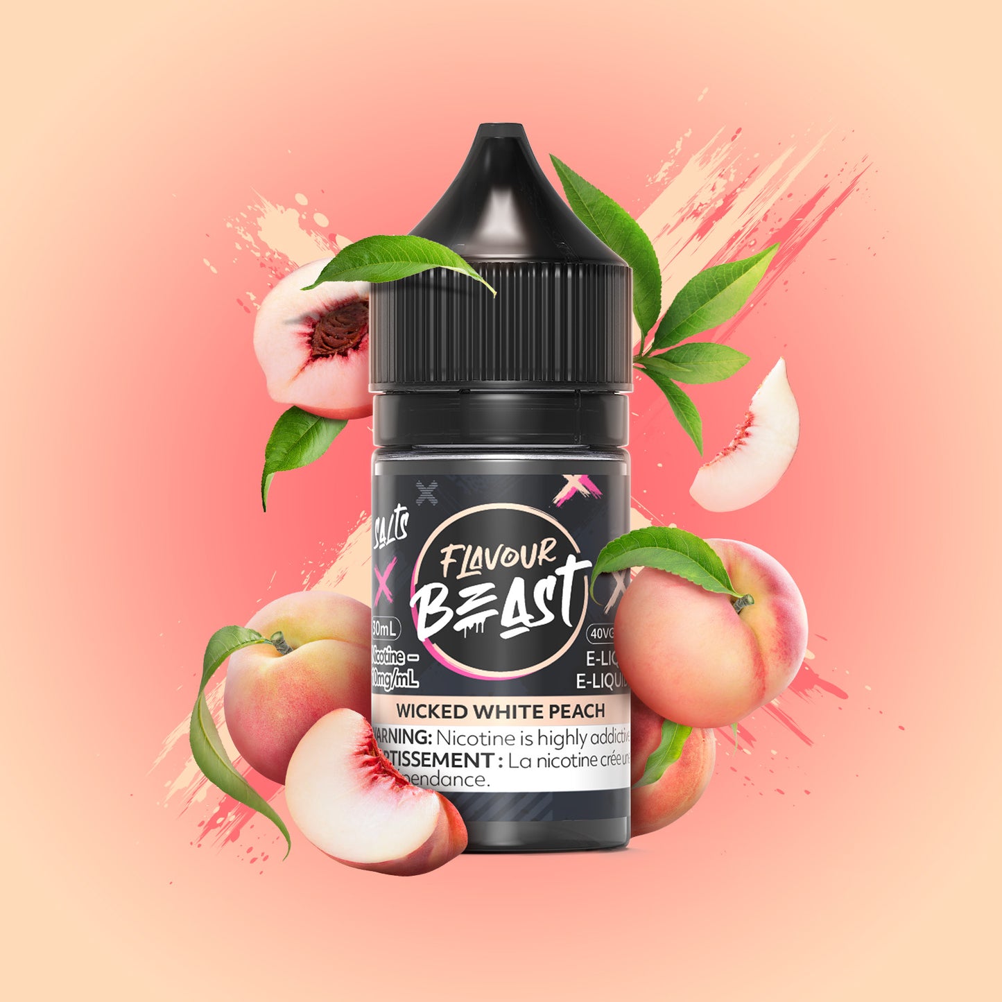 Salt Nicotine Flavour: Wicked White Peach MG: 20mg Flavour Beast e-liquid salt (30ML) | Supa Vapes - Hawkesbury, Ottawa & Ontario Vape Shop