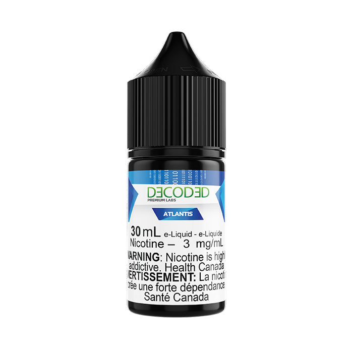 DECODED Salt Nic e-juice, Area 51 flavour, 2% nicotine strength, 30mL bottle, smooth throat hit formula, ideal for pod systems, perfect for Ontario and Quebec vapers.