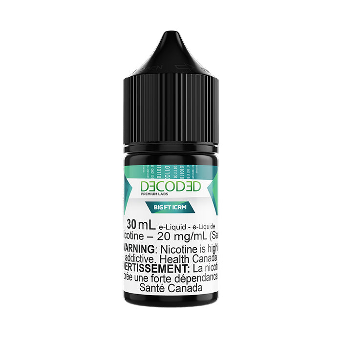 DECODED Salt Nic 30mL, Rongo flavour with 1.2% nicotine, refreshing mix of tangy strawberry citrus and crisp cucumber, smooth and satisfying vape for pod system users in Ontario and Quebec.