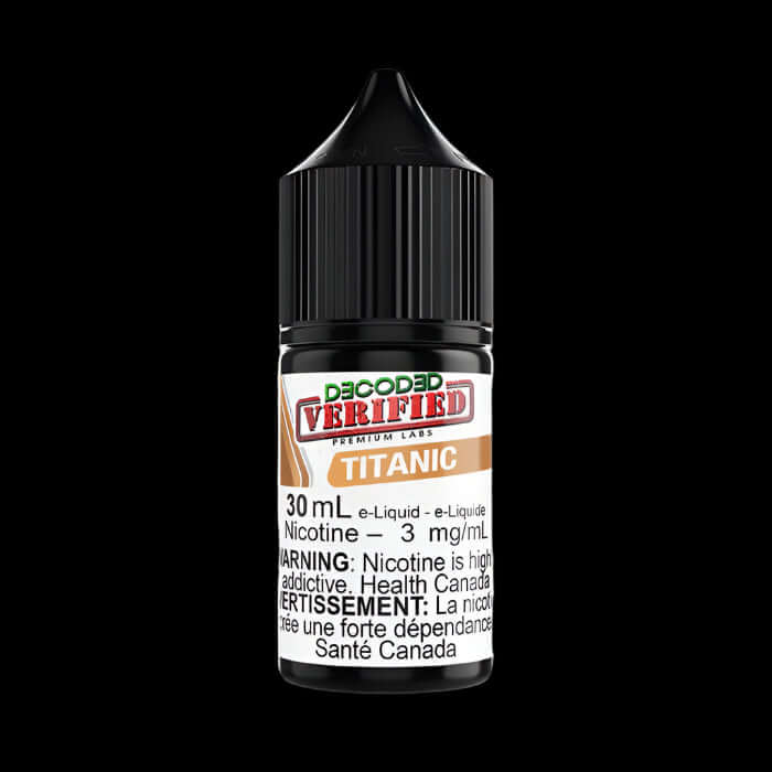 DECODED verified - salt NIC Titanic 2% - smooth and satisfying ejuice available in Hawkesbury, Ottawa, and across Ontario.
