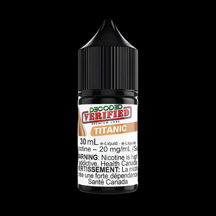DECODED verified - salt NIC Titanic 1.2% - smooth and satisfying ejuice available in Hawkesbury, Ottawa, and across Ontario.