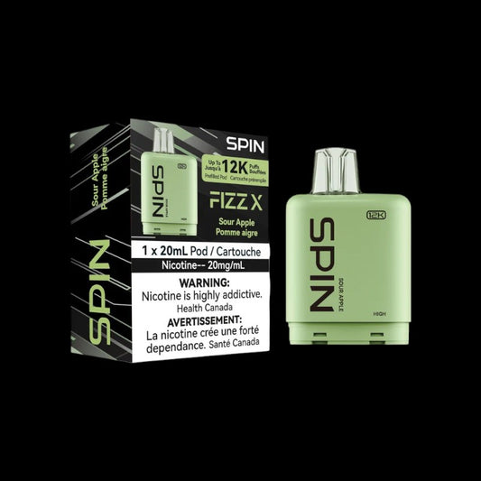 Spin Fizz X Pod, Mexican Mango flavour, premium pre-filled pod offering up to 12,000 flavorful puffs, ideal for Ontario and Quebec vapers.