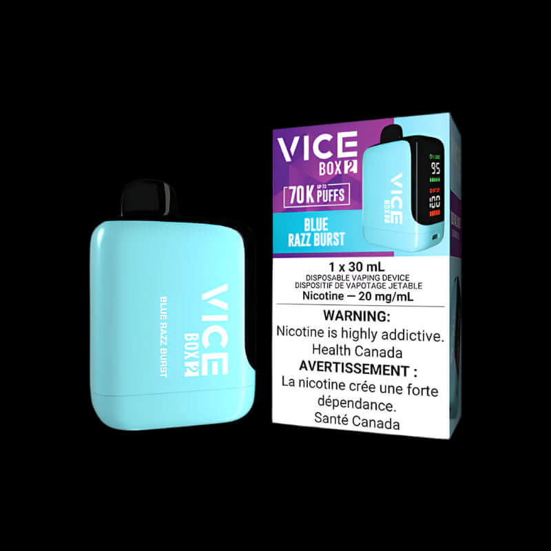 VICE box 2 BLUE RAZZ BURST - cool and intense disposable vape from VICE Box series, available in Hawkesbury, Ottawa, and across Ontario.