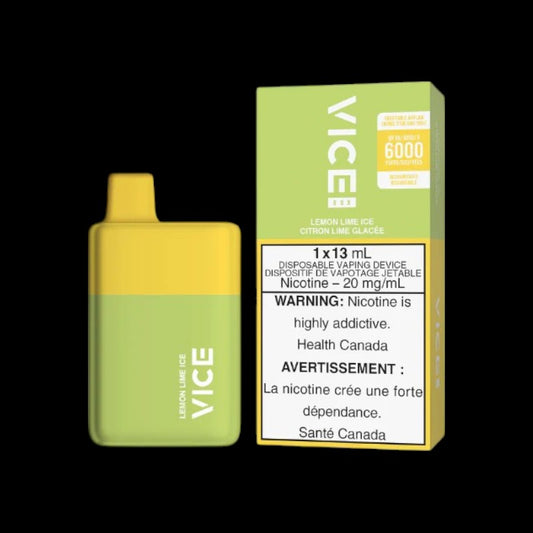 Vice 6000 disposable vape, Lemon Lime flavour, 20mg nicotine salt, rechargeable, long-lasting satisfaction, designed for Ontario and Quebec vapers.
