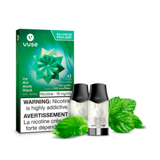 VUSE Epods (2 PCK), Polar Mint flavour, 0mg nicotine, smooth and refreshing vaping without nicotine, ideal for Ontario and Quebec vapers.