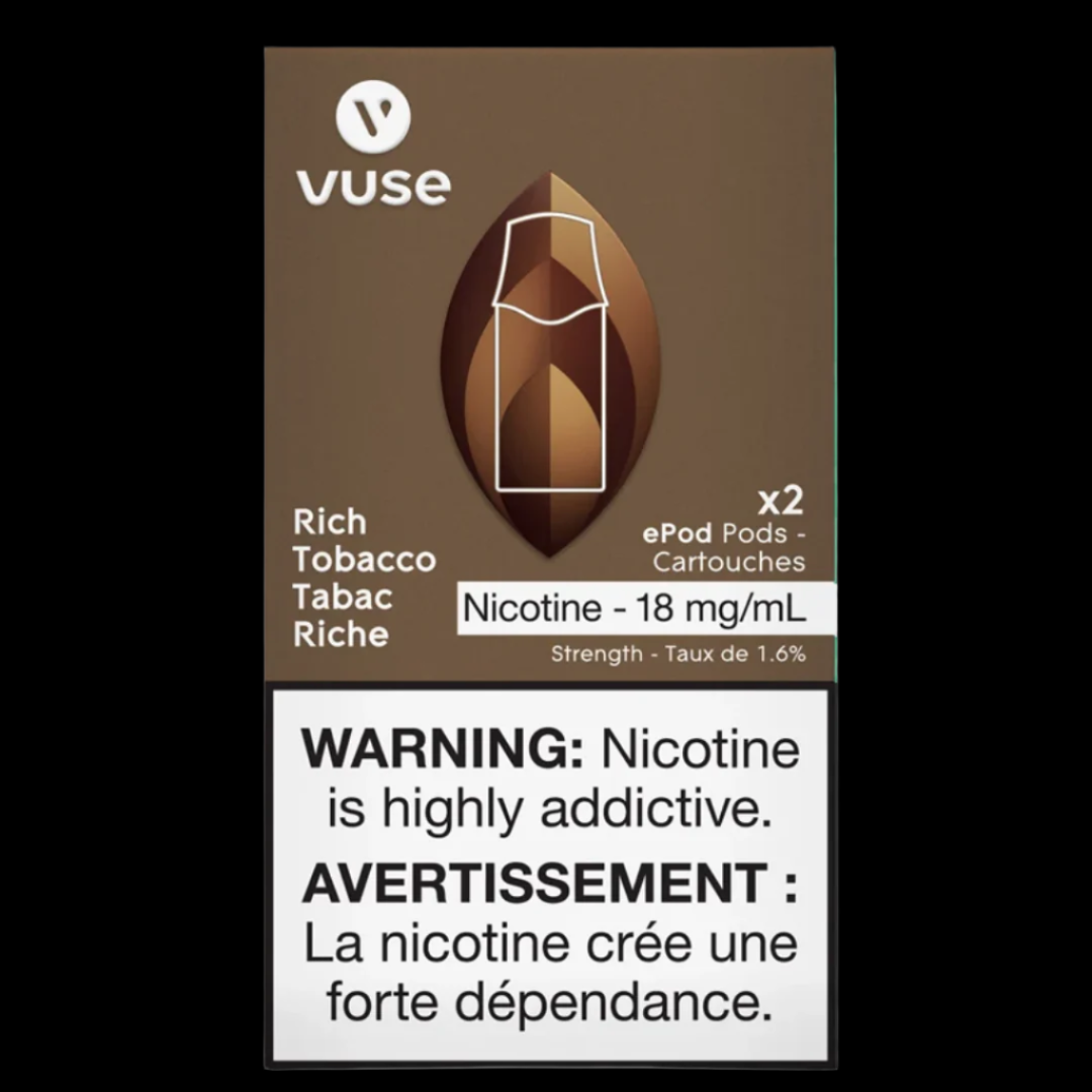 Vuse Pods Flavour: Rich Tobacco Nicotine Strength: 2% (20mg) VUSE epods (2 PCK) | Supa Vapes - Hawkesbury, Ottawa & Ontario Vape Shop