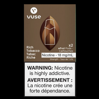Vuse Pods Flavour: Rich Tobacco Nicotine Strength: 2% (20mg) VUSE epods (2 PCK) | Supa Vapes - Hawkesbury, Ottawa & Ontario Vape Shop