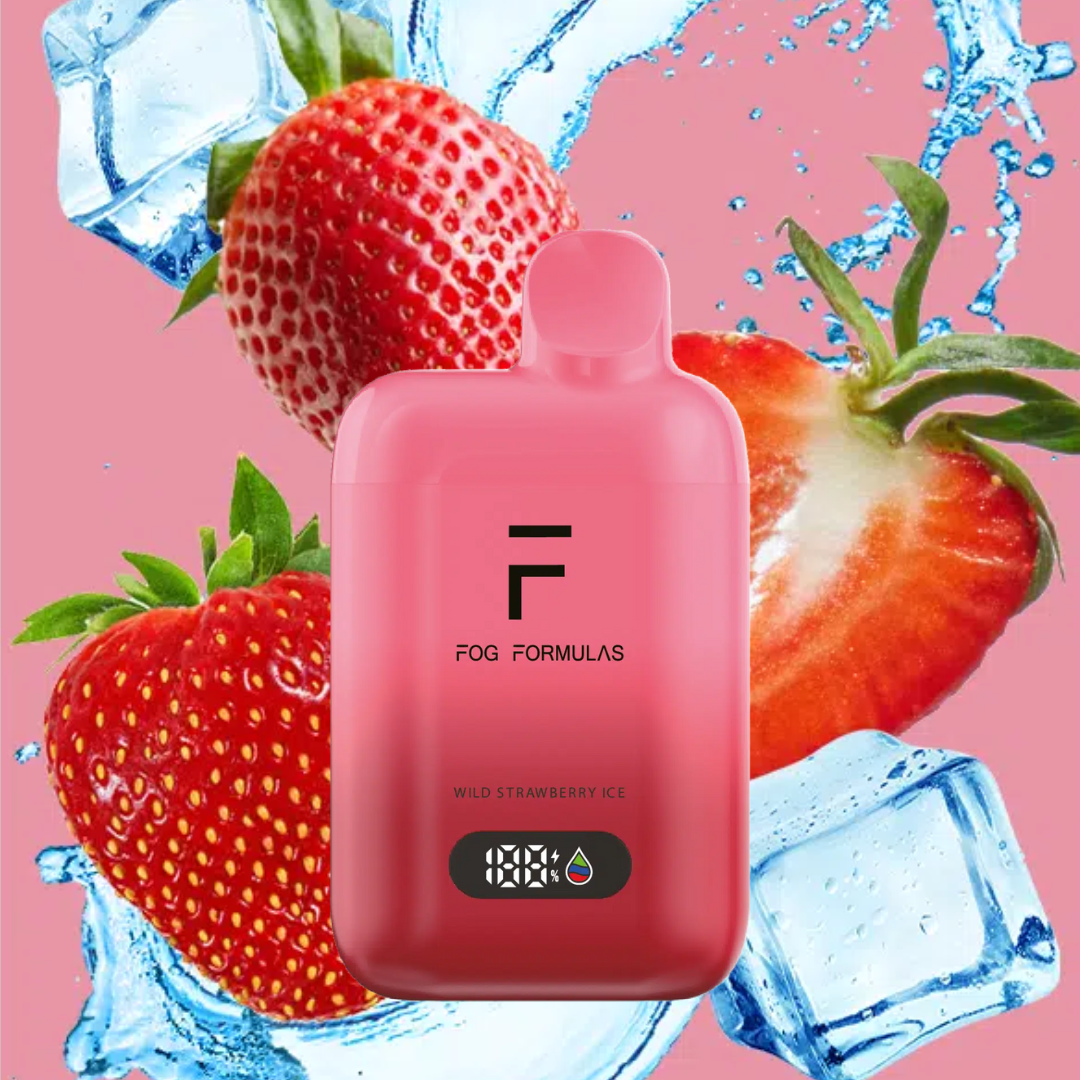 Series 15000 Disposable FOG Formulas Series device shown with strawberries and ice in a refreshing design.