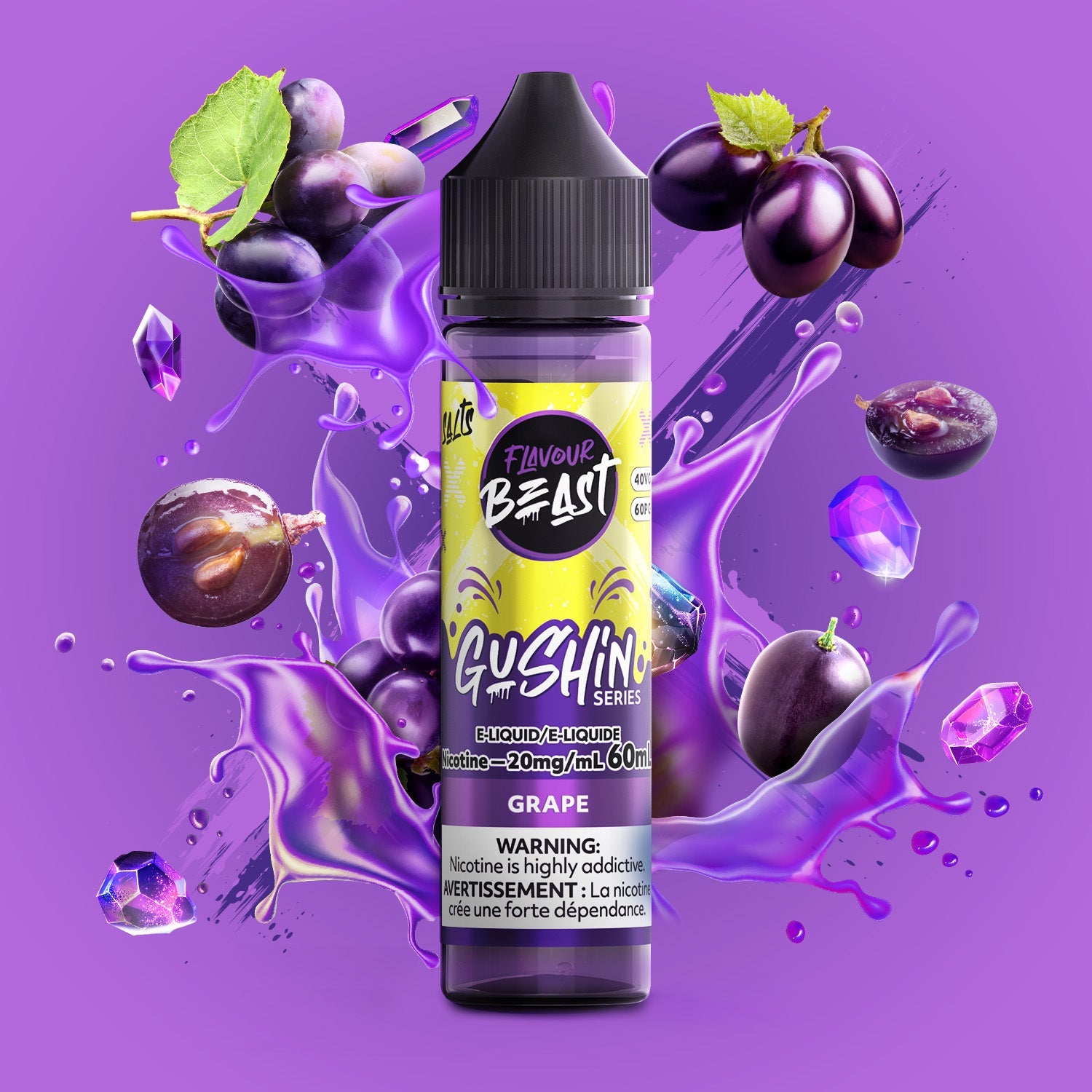Flavour Beast Gushin Salt E-Liquid 60mL Grape - Supa Vapes
