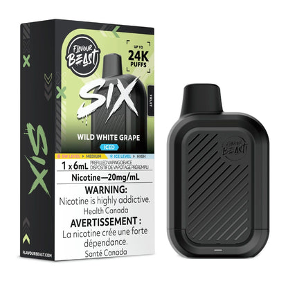 Flavour Beast SIX disposable vape in Wild White Grape Iced flavour, 24,000 puffs, 6mL | Supa Vapes Canada