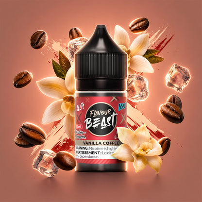 Flavour Beast Vanilla Coffee Iced 30mL salt nicotine e-liquid, 20mg/mL, smooth vanilla coffee with cool menthol finish, for refillable pod systems, available at Supa Vapes Canada.