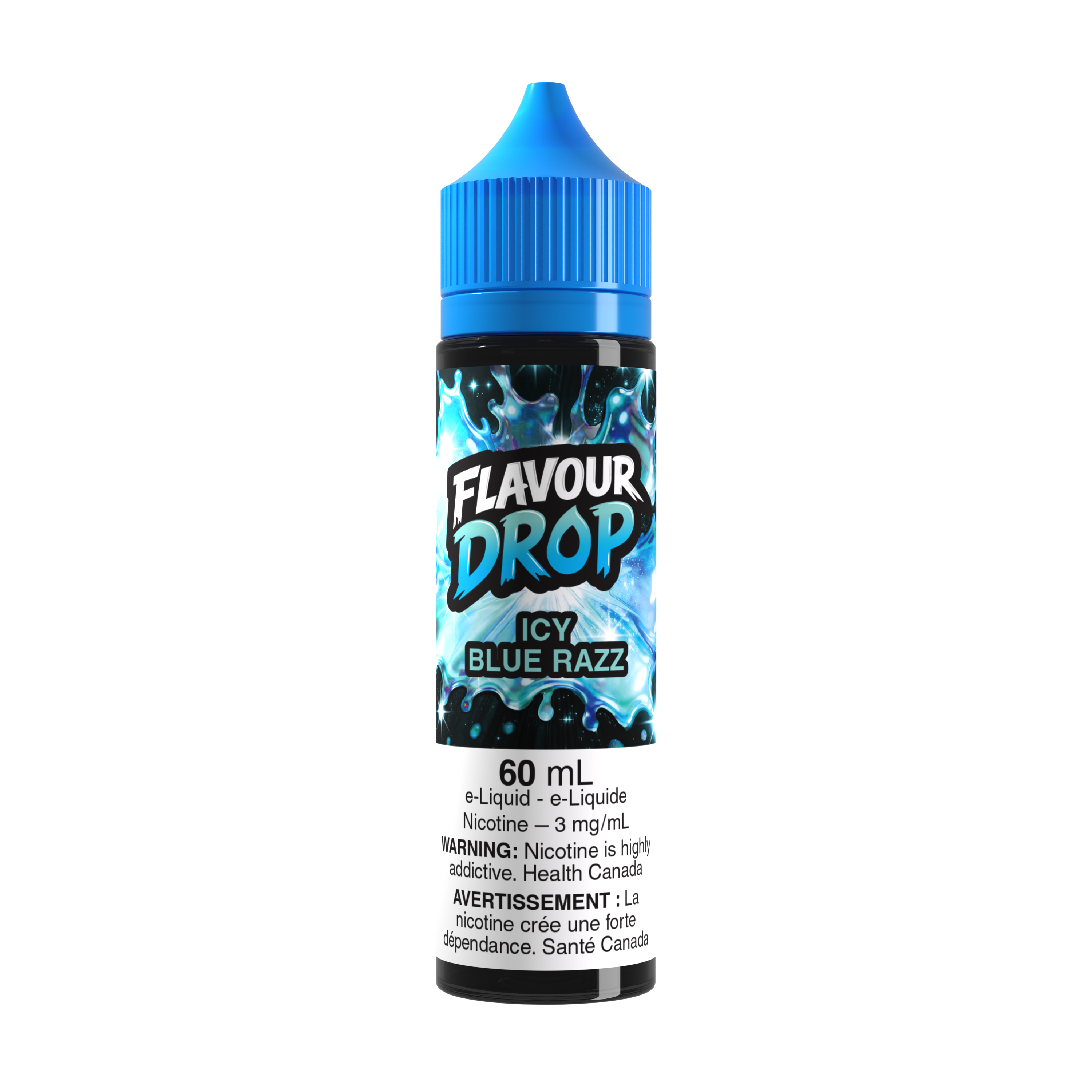 Flavour Drop Freebase Icy Blue Razz 60mL e-liquid bottle