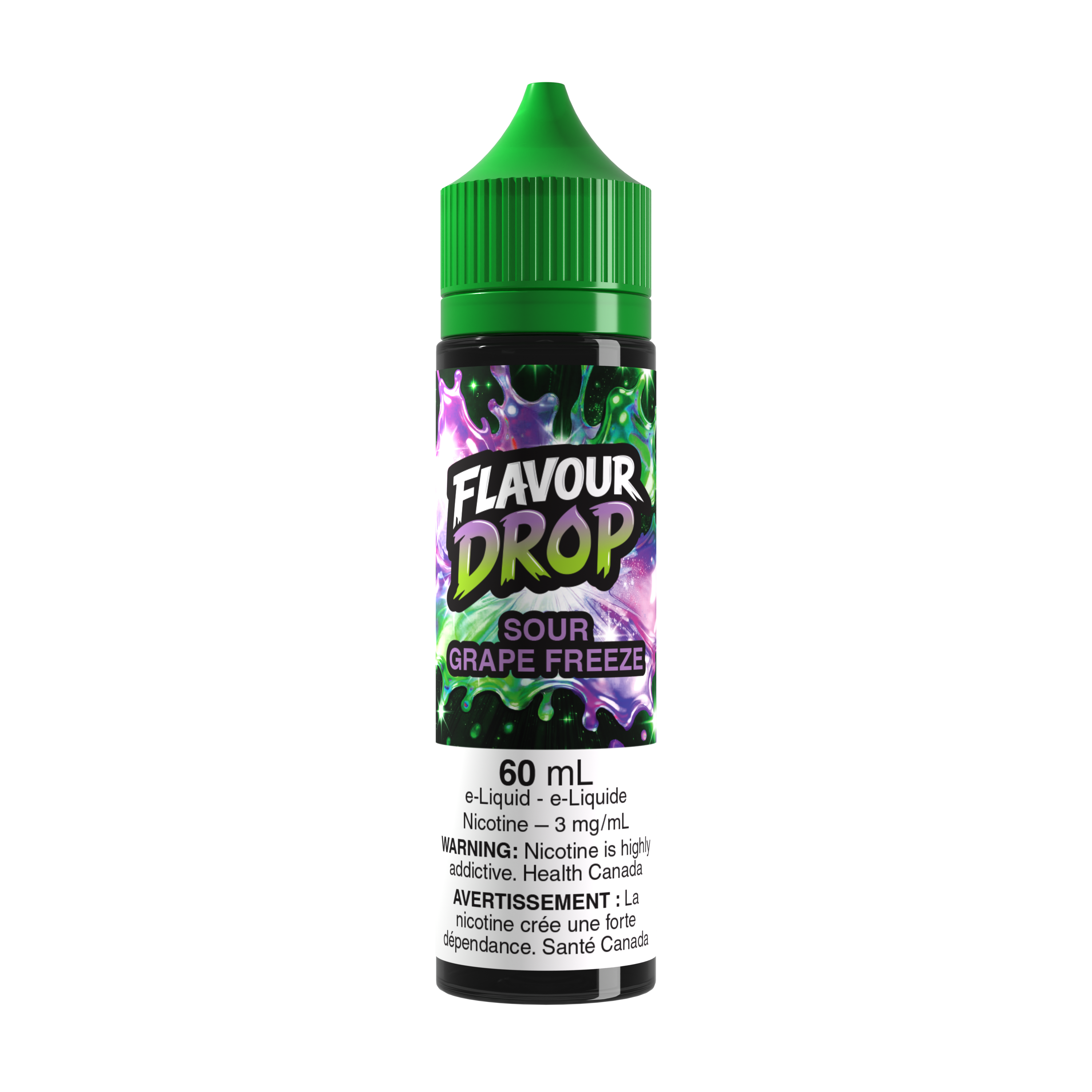 Flavour Drop Freebase Sour Grape Freeze 60mL e-liquid bottle