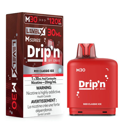 Level X Drip'n by Envi M30 pod in Red Classic Ice flavour, 30mL, 120K puffs | Supa Vapes Canada