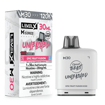 Flavour Beast Level X Unleashed M30 pod in Epic Fruit Fusion Iced flavour, 30mL, 120K puffs | Supa Vapes Canada