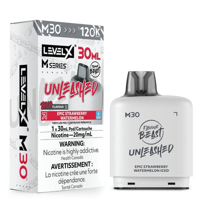 Flavour Beast Level X Unleashed M30 pod in Epic Strawberry Watermelon Iced flavour, 30mL, 120K puffs | Supa Vapes Canada