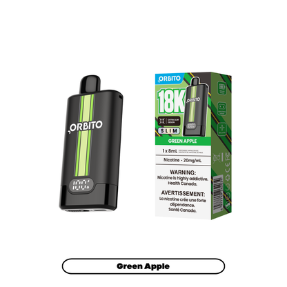 Orbito Slim 18K disposable vape in Green Apple flavour, 18,000 puffs, 8mL | Supa Vapes Canada