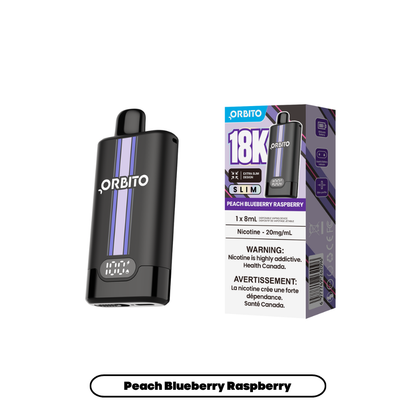 Orbito Slim 18K disposable vape in Peach Blueberry Raspberry flavour, 18,000 puffs, 8mL | Supa Vapes Canada
