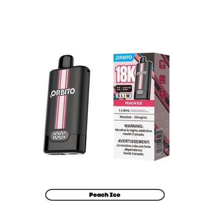 Orbito Slim 18K disposable vape in Peach Ice flavour, 18,000 puffs, 8mL | Supa Vapes Canada