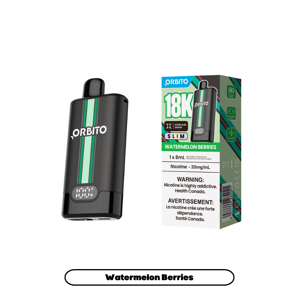 Orbito Slim 18K disposable vape in Watermelon Berries flavour, 18,000 puffs, 8mL | Supa Vapes Canada