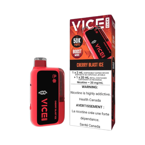 VICE CLICK Disposable, Cherry Blast Ice flavour, bold flavour and long-lasting performance, ideal for vapers in Ontario and Quebec.