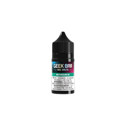 GEEK BAR NIC SALTS E-liquid 30mL bottle in Watermelon Ice flavor with 20mg/mL salt nicotine