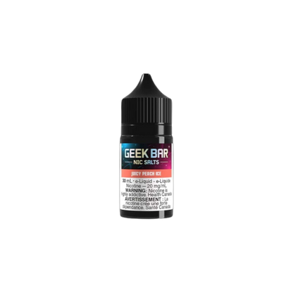 GEEK BAR NIC SALTS E-liquid – 30mL – 20mg/mL Salt Nicotine in a black bottle with colorful label.