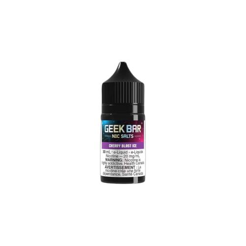 GEEK BAR NIC SALTS E-liquid Cherry Blast Ice 30mL bottle with 20mg/mL nicotine content.
