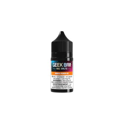 GEEK BAR NIC SALTS E-liquid bottle showcasing 30mL size and 20mg/mL salt nicotine content.