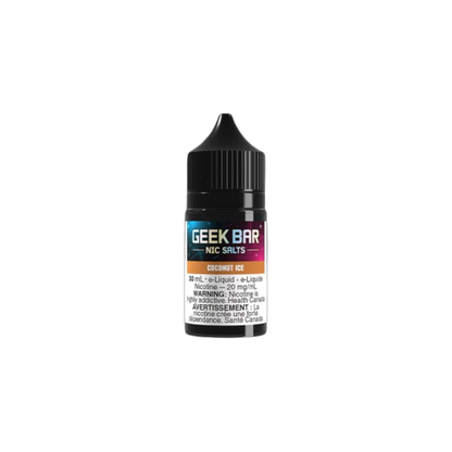 GEEK BAR NIC SALTS E-liquid in Coconut Ice flavor, 30mL, 20mg/mL salt nicotine, perfect for open pod systems.