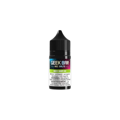 GEEK BAR NIC SALTS E-liquid in a 30mL bottle with a grape flavor and 20mg/mL nicotine strength.