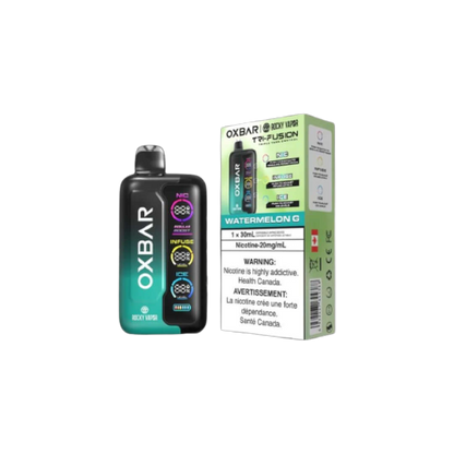 Rocky Vapor Oxbar Tri Fusion, Watermelon G flavour, powerful and long-lasting vape, optimized for Ontario and Quebec vapers.