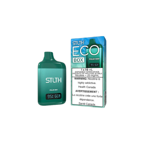 STLTH ECO BOX Disposable, Polar Mint flavour, refreshing and reliable vaping device, ideal for Ontario and Quebec vapers seeking easy-to-use disposable vape.