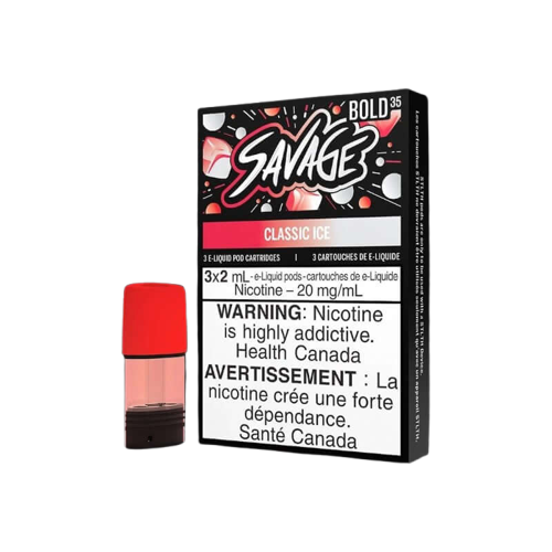 STLTH Pods - Savage Classic Ice flavour, 20mg salt nicotine, pre-filled pod for smooth and bold vaping experience, compatible with STLTH devices, ideal for Ontario and Quebec vapers.