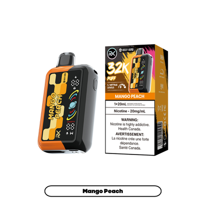 Rocky Vapor RX 32K disposable vape in Mango Peach flavour, 32,000 puffs, 20mL | Supa Vapes Canada