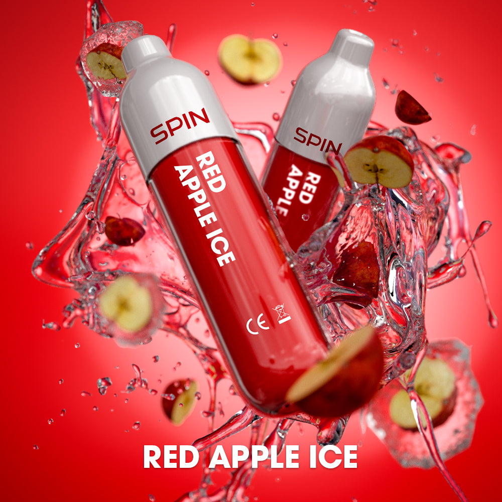 SPIN 1500 disposable vape in Red Apple Ice flavour, 1,500 puffs, 2mL | Supa Vapes Canada