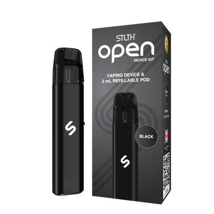 STLTH Open Device Kit in Black with 2mL refillable pod and USB-C cable