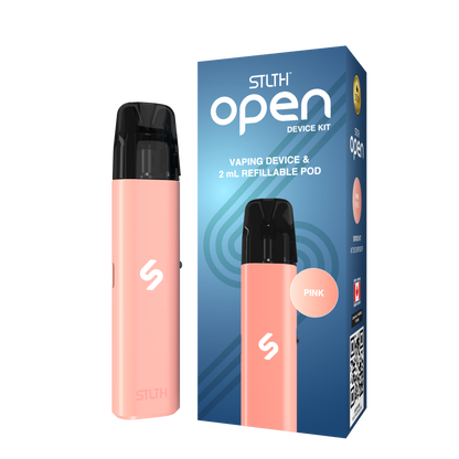 STLTH Open Device Kit in Pink with 2mL refillable pod and USB-C cable