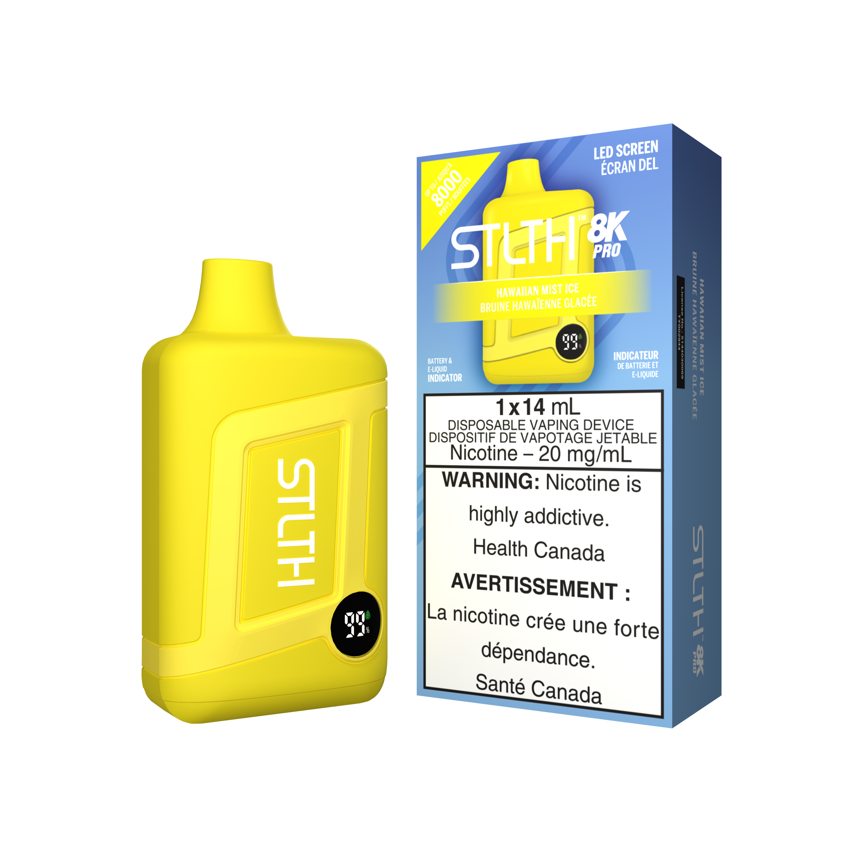 STLTH 8K PRO, Lemon Squeeze Ice flavour, 20mg nicotine, extended satisfying vape, designed for Ontario and Quebec vapers.