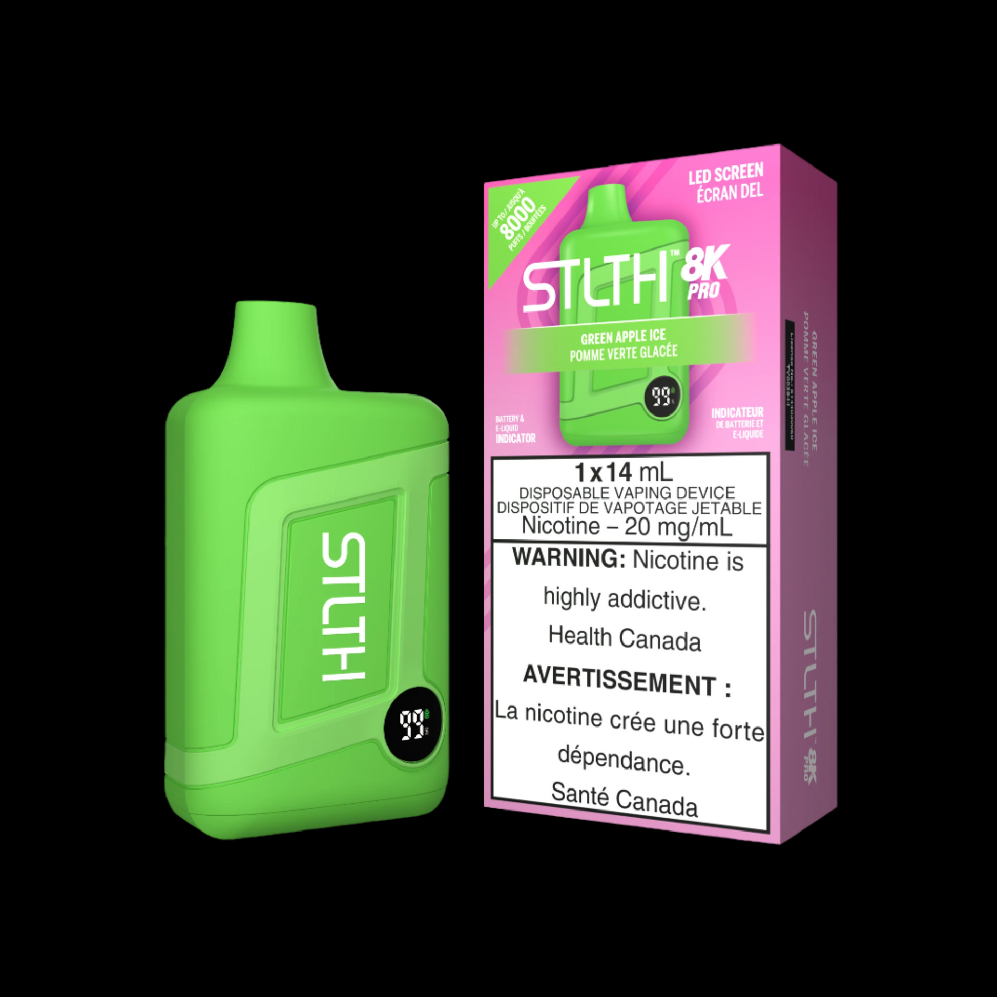 Disposable Vape STLTH 8K Pro: Green Apple Ice Nicotine Strength: 20mg STLTH 8K PRO | Supa Vapes - Hawkesbury, Ottawa & Ontario Vape Shop