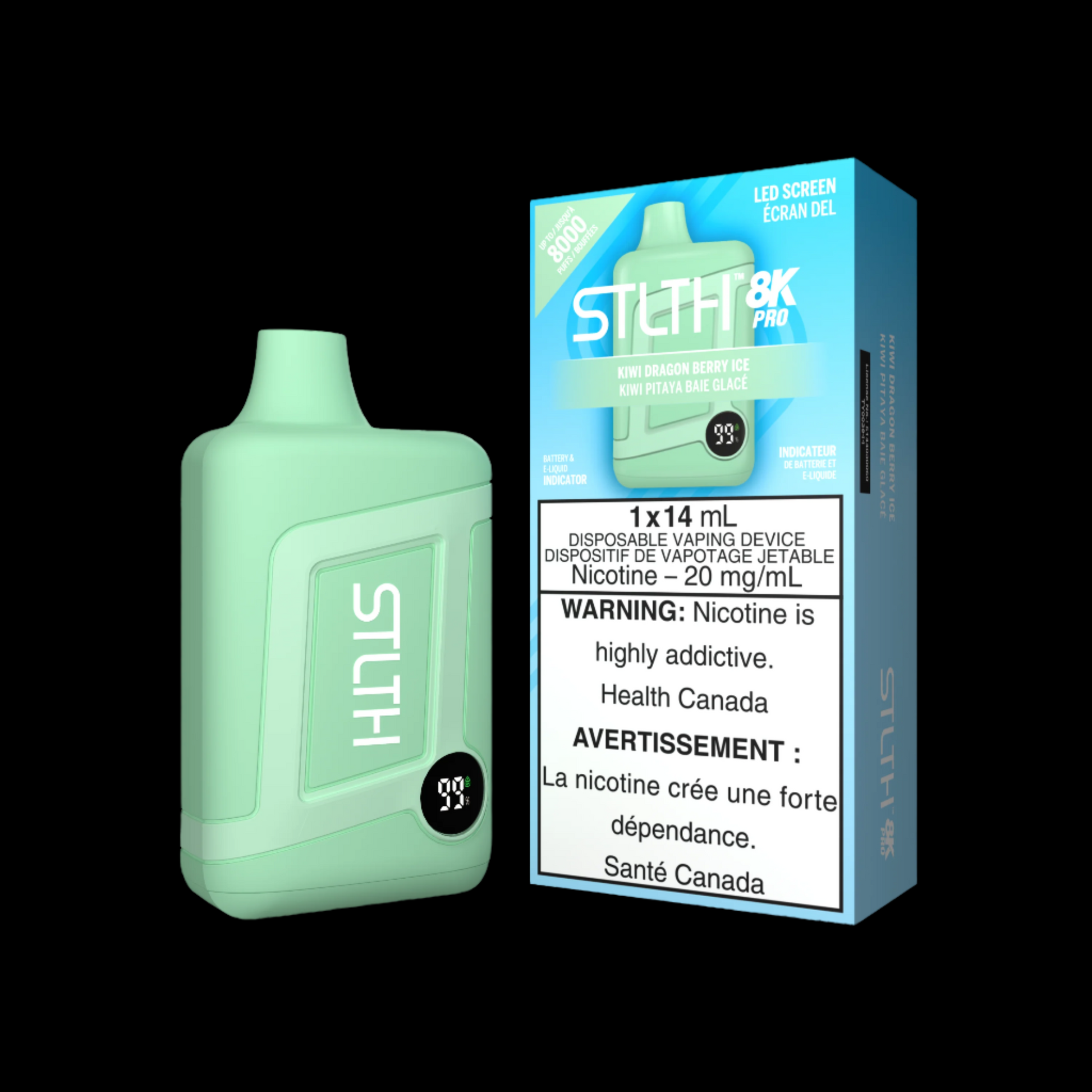 Disposable Vape STLTH 8K Pro: Kiwi Dragon Berry Ice Nicotine Strength: 20mg STLTH 8K PRO | Supa Vapes - Hawkesbury, Ottawa & Ontario Vape Shop