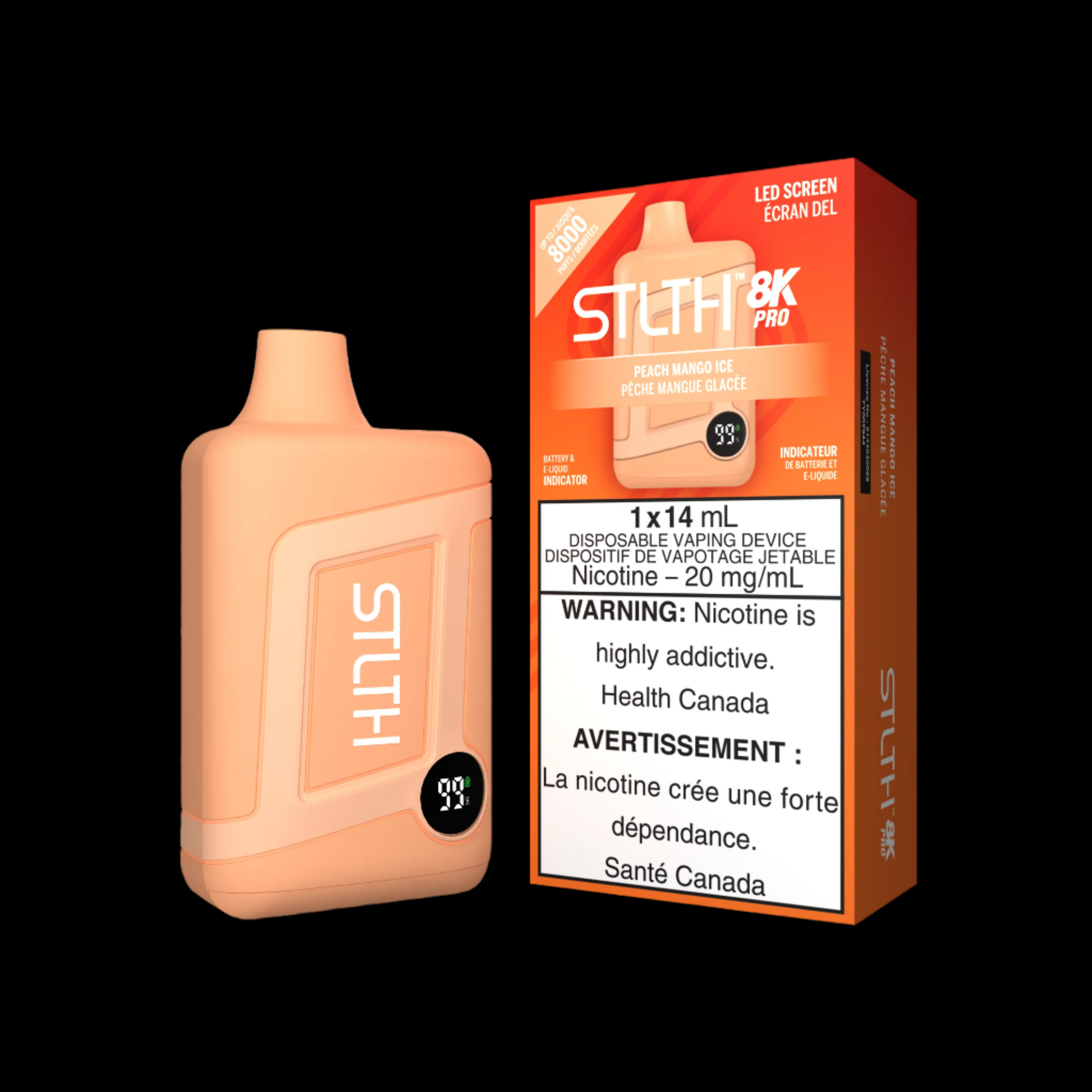 Disposable Vape STLTH 8K Pro: Peach Mango Ice Nicotine Strength: 20mg STLTH 8K PRO | Supa Vapes - Hawkesbury, Ottawa & Ontario Vape Shop