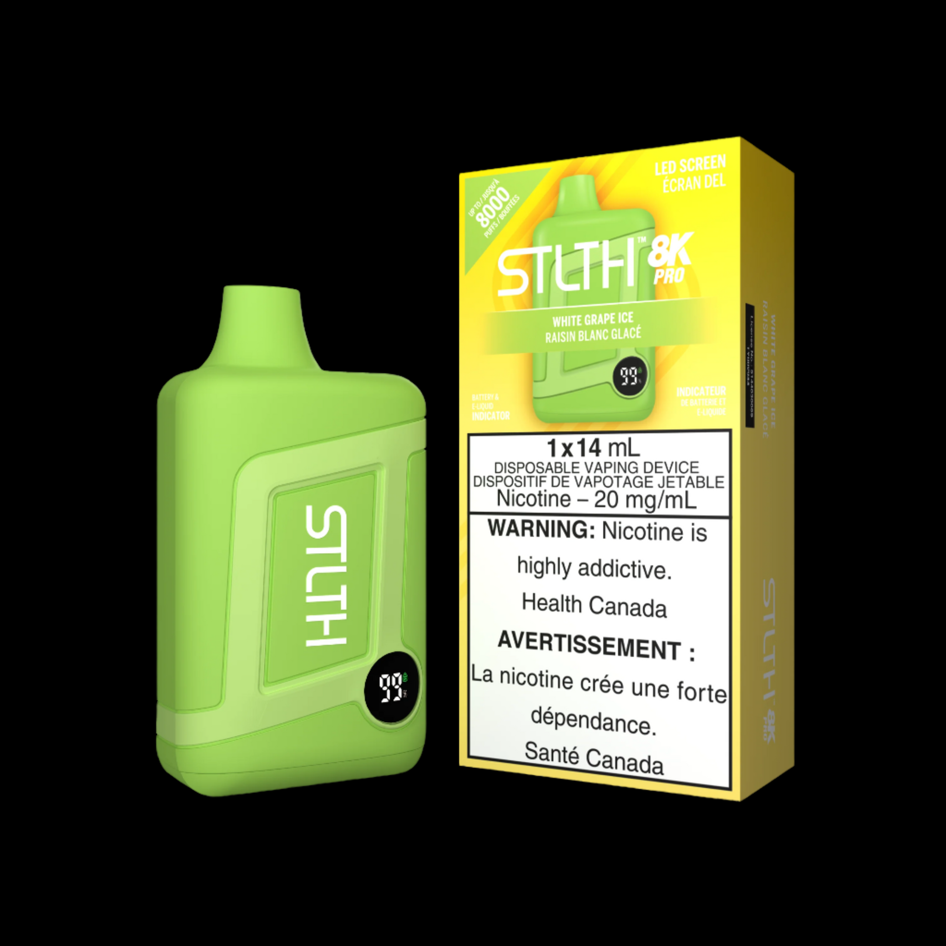 Disposable Vape STLTH 8K Pro: White Grape Ice Nicotine Strength: 20mg STLTH 8K PRO | Supa Vapes - Hawkesbury, Ottawa & Ontario Vape Shop